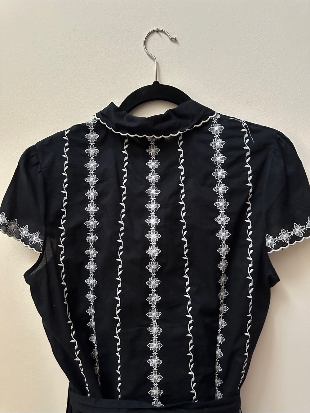 Anne Carson Black Dress with White Embroidered Stripes - Picture 7 of 15